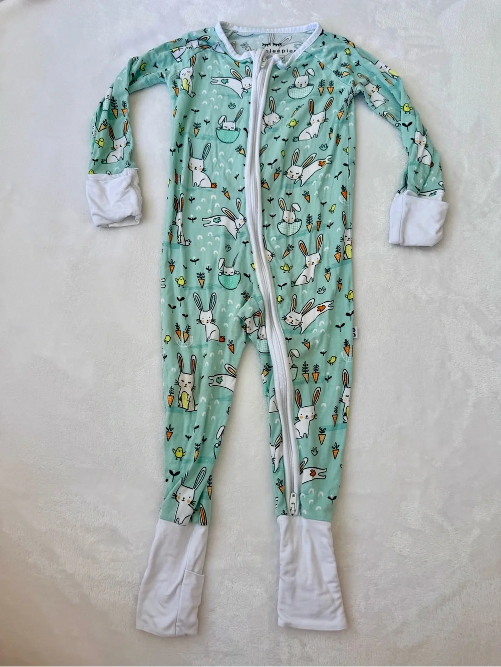 Little Sleepies Mint Bunnies Zippie (size 6-12M)